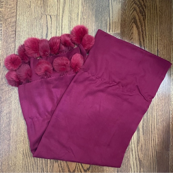 Ellen Tracy Maroon Pom Pom Cashmere and Silk Scarf - Picture 1 of 6